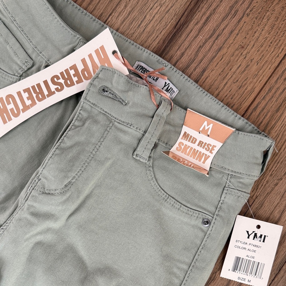 YMI Women's Hyperstretch mid rise skinny Pants in Aloe - Picture 2 of 3
